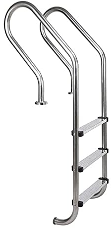 HHXD Poolleiter aus Edelstahl,Schwimmbadleiter Einstiegsleiter Mit Einbausatz,Pooltreppe Für den Innen-und Außenbereich/Silber / W59.2cm×H155cm