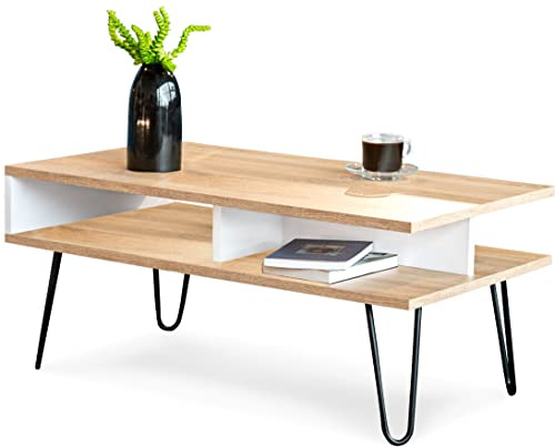 Boho Style, Eleganter Couchtisch - Die perfekte Deko Wohnzimmer für Ihr Zuhause - Niedriger Wohnzimmertisch in verschiedenen Größen - Aus strapazierfähigen Sofatisch Materialien Weiß/Sonoma 2