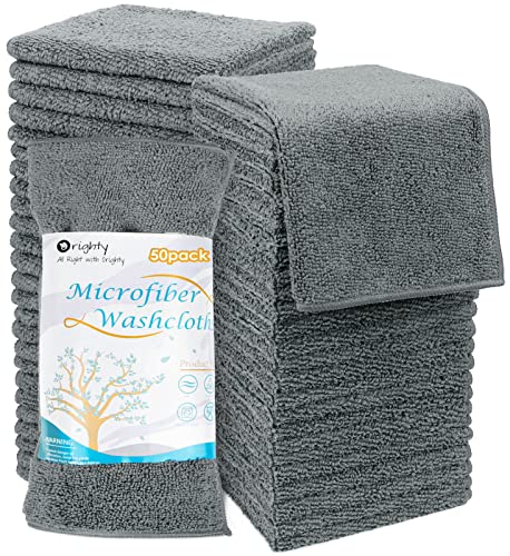 Orighty Microfibre Washcloths Towel Sets 50 Pack, Highly Absorbent and Super Soft Fingertip Towels, Multi-Purpose Wash Cloths for Bathroom, Hotel, Gym, and SPA, 12x12 Inch, Gery