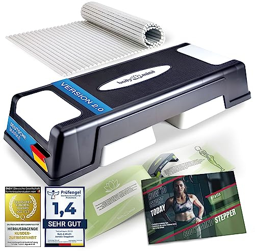 Body & Mind® Aerobic Stepping Board Deluxe 2-Step-Bench con alfombrilla antideslizante gratuita y libro electrónico de entrenamiento exclusivo