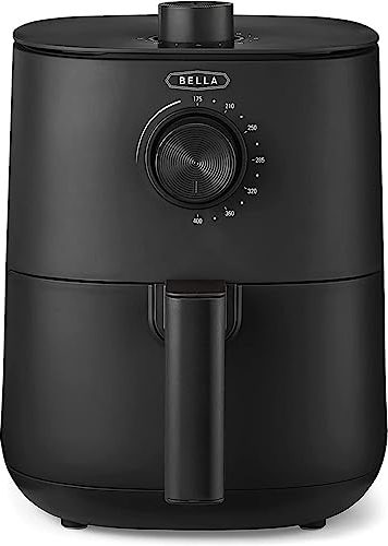 BELLA Friggitrice ad Aria Manuale da 3 L, Multifunzione 5-in-1 con Vassoio e Cestello Antiaderenti Rimovibili e Lavabili in Lavastoviglie, 1400 Watt, Nero Opaco