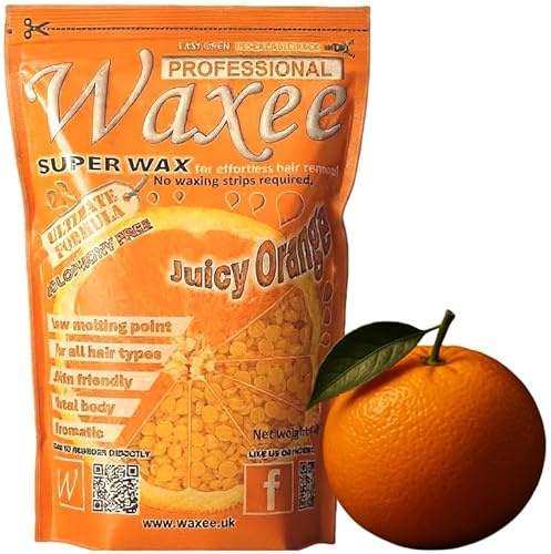 Stripless wax film wax Peelable Premium hard Hot wax Beads 500g COLOPHONY FREE! Painless waxing Hair Removal, No Strips Needed, Full Body, Face, Brazilian Bikini Super Wax from Waxee- Juicy Orange.