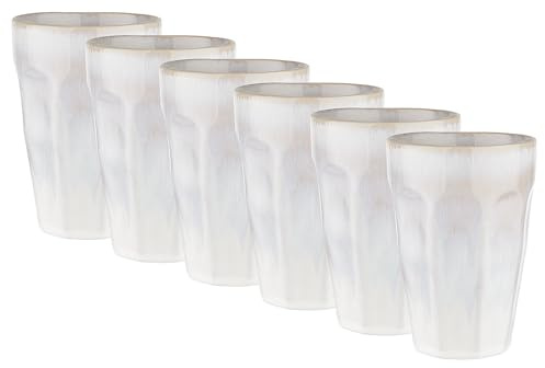 BUTLERS 6er-Set Kaffeebecher 0,33 l Steinzeug Tasse ohne Henkel - BERGAMO - | Weiß - Becher für Tee, Kaffee - Trinkbecher für Cappuccino & Kakao - geriffelte Struktur