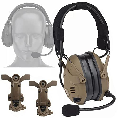 GEHPYYDS Oreillette Militaire antibruit Bluetooth, Cache-Oreilles Tactique pour la Chasse et Le tir avec Microphone, pour la Protection auditive - portée des Armes à feu et Airsoft,Brown
