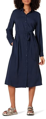 Amazon Essentials Abito Chemisier Midi a Maniche Lunghe in Georgette Donna, Blu Marino, XL