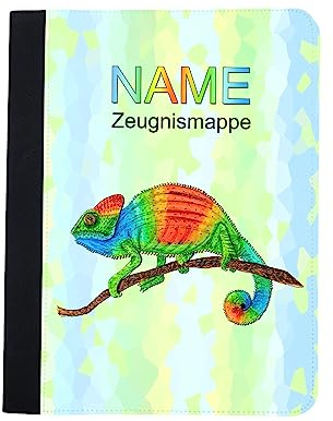 Maus-Design Zeugnismappe personalisiert Chamäleon mit Name | Mit Klarsichthüllen A4+, Urkundenmappe, Dokumentenmappe