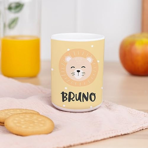 Wanapix | Kunststoffbecher mit Namen für Kinder | Unzerbrechlicher Trinkbecher Personalisierter | Schule/Kindergarten| BPA freier | 330 ml | Löwe