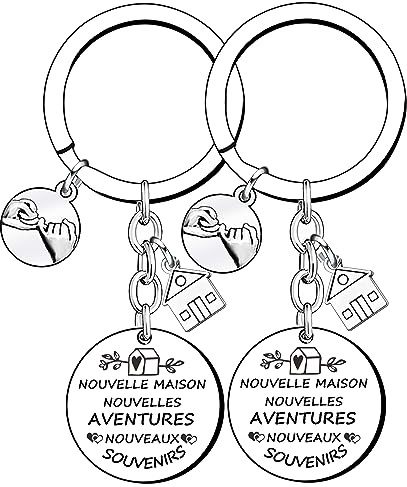 2 pièces Porte-clés pour Nouvelle Maison, CNYMANY Nouvelle Maison Nouvelles Aventures Cadeau de Pendaison de Crémaillère Décoration Bijoux Porte-clés pour Nouveau Propriétaire Épouse Mari Amoureux