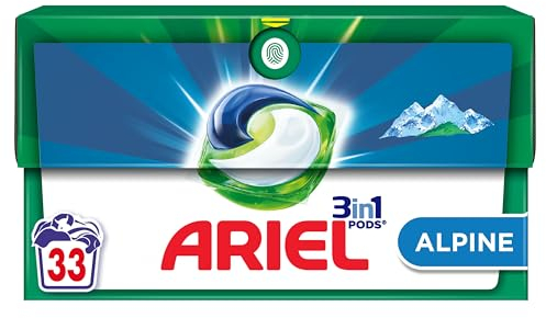 Ariel 3in1 PODS, Lessive Liquide En Capsules 33 Lavages, Alpine, Élimine Les Taches Incrustées, Même Après 7 Jours, Impeccable Même En Cycle Court Et À Froid, Fabriqué En France