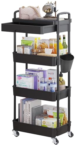 Wuciray 3/4 livelli Carrellino con Ruote Cassetto Salvaspazio Carrello Portaoggetti per Bagno Cucina Plastica