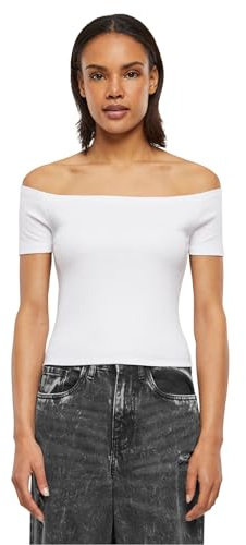 Urban Classics Women's Ladies Organic Off Shoulder Rib Tee T-Shirt, White, S
