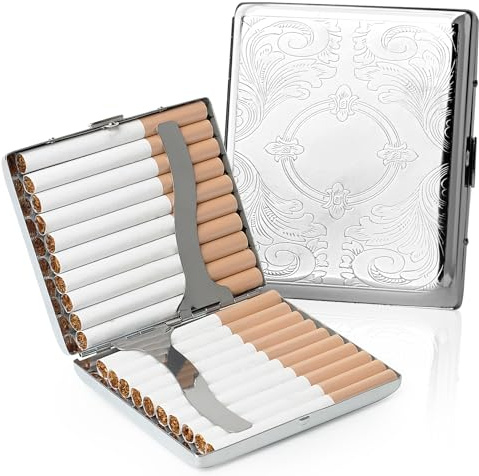 Metall Zigarettenetui, Zigarettenbox für 20 Zigaretten, Cigarette Case mit Schnappverschluss, RISVOWO Zigaretten, Zigarettenschachtel, Zigarettencase für Hosen und Hemdtaschen