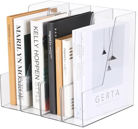 CiWiVOKi Vertical File Holder, Clear PET Desk Organizer and Storage Bins Holding for Magazines, Binders, Notebooks, Envelopes, Multi-purpose Plastic Document Organizer for Home Office, 4 pack