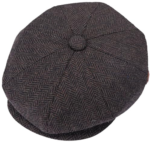 ZRWASKA® Mens Flat Caps UK 8 Panel Peaky Flat Baker Boy Hats Wool Cap – Gatsby Tweed Wool Fabric Newsboy Style Baker 1920s Hat Flat Cap Men Plain Herringbone Brown, Size Medium