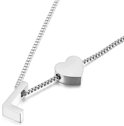 Homxi Mädchen Kette Silber Anhänger,Kette Mädchen Edelstahl mit Anhänger Buchstabe L mit Herz Anhänger Kette Silber