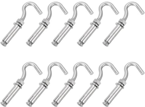 QUARKZMAN 10uds M10 304 Inoxidable Acero Expansión Gancho Estándar Abierta Copa Expansión Perno Tornillo Concreto Gancho para Pared Techo Concreto Mampostería