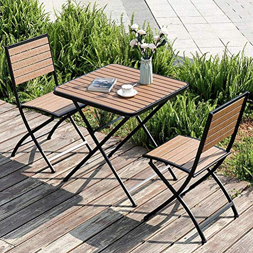 WOTZOV Terrassenmöbel-Set – quadratischer Gartentisch und Stühle aus Holz und Metall für 2 Personen – zusammenklappbares wetterfestes Bistro-Set