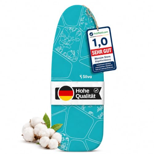 Housse de planche à repasser Silva 140x50 pour centrale vapeur et fer à vapeur 100% coton et feutre de 5 mm d'épaisseur Housse de table à repasser pour repassage Iron Board Cover (XL, turquoise)