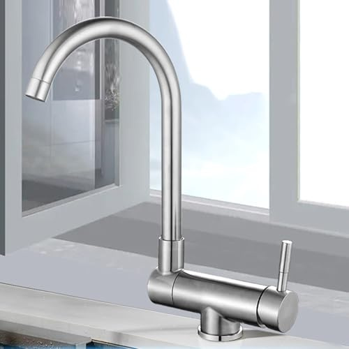 XJTNLB Küchenarmatur Klappbar Gebürstet Schwanenhals Wasserhahn Küche Spültischarmatur Vorfenster Klappbar 180° Einhebelmischer Küche-Einspielermodus
