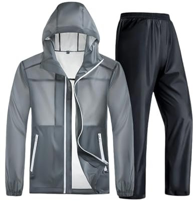 CMZYBBD Regenponcho Regenjacke Für Herren Und Damen, Wasserdicht, Mit Hose, Anzug, Windschutz, Leicht, Atmungsaktiv-grau Set-XXL