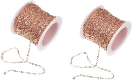 COHEALI Kupferkette Meterware 2 Rollen Kupferkette Selber Machen Silberner Ohrring Diy Zubehör Ohrringe Aus Kettengliedern Halskette Armband Kette Kettenverlängerungsschwänze Diy Schmuckzubehör Golden
