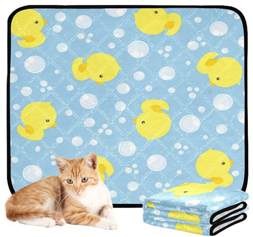 Hundematte für Katzen, waschbar, rutschfest, Bodenmatte für Autositz, 50,8 x 61 cm, niedliche Gummi-Enten und Blasen, 3 Stück