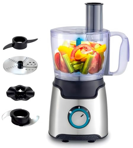 Avilia Robot Multifunzionale 7in1 750W con Boccale da 1,25L - Lame in Acciaio, 2 Velocità e Funzione Pulse - Tritare, Affettare, Grattugiare, Emulsionare, Impastare, Sminuzzare, Montare a Neve