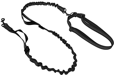 Qukaim Hundeleine, robuste Bungee-Hundeleine, stoßdämpfend, elastisch, mit 2 gepolsterten Griffen für große Hunde, 1,8 m lang, Schwarz
