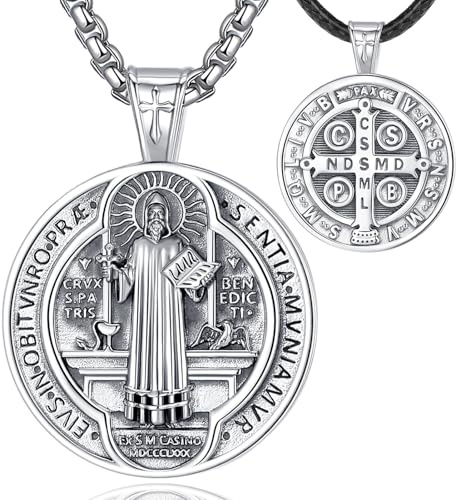 EUDORA Harmony Ball 925 Sterling Silver Archangels Necklace for Women Men, St Christopher Medal St Michael Virgin Mary St Benedict Pendant Original Protection Religion Amulet Jewelry Gift, 22+2