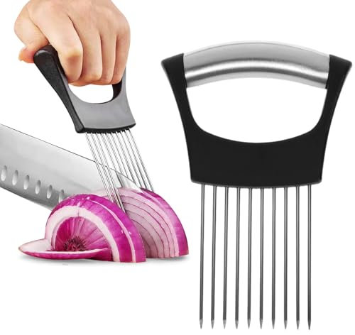 1 PC Onion Holder for Slicing, Stainless Steel Onion Slicer, Vegetable Slicer, Onion Cutter, Practical Kitchen Tool for Tomatoes, Potatoes, Fruits, and Meats