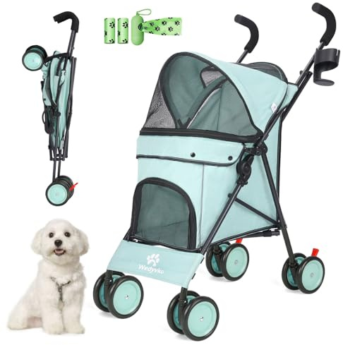 3-in-1-Haustier-Kinderwagen für kleine Hunde und Katzen, faltbarer Haustier-Kinderwagen mit verstellbarem Griff, 6 Räder, atmungsaktives Netzgewebe, großes Fassungsvermögen (Blaugrün)