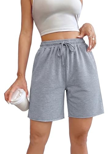 Marvmys Löparshorts för damer, vardagliga loungebyxor med hög midja, sommar, atletisk svettjogging, sport, träning, damer, mjuka cykelshorts med fickor, Grå, XXL