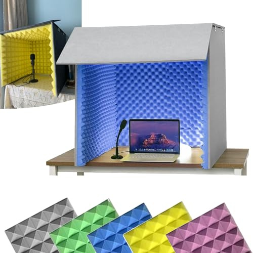 ERRTSDB Vocal booth, Tragbare Gesangskabine, akustische Schaumstoffplatten, schalldichte Wandpaneele, schallabsorbierende Plattenbehandlung, für Home Office Studio(80x80x80cm/Blau)