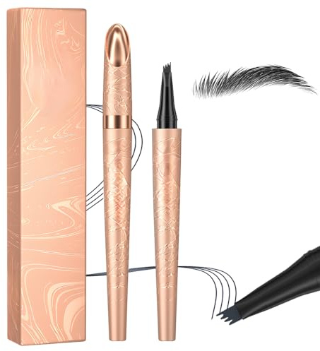 Wasserfester Augenbrauenstift mit Mikroschnitt-4-Gabel-Spitze, 2025 Neuer Microblading Augenbrauenstift, Lang anhaltendes Microblading Augenbrauen-Make-up für Haarähnliche Brauen (Schwarz)