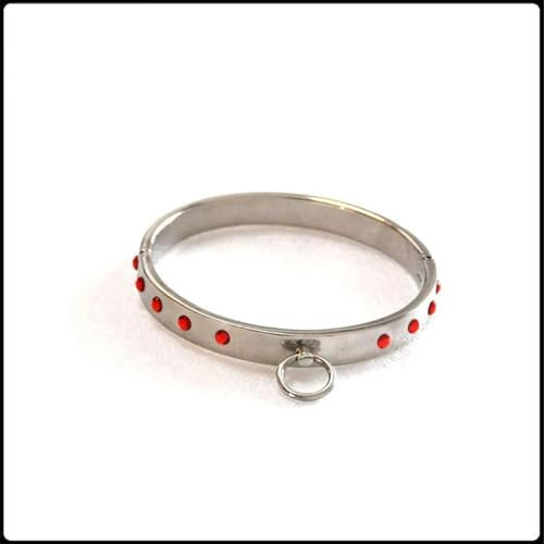 Halsbänder Edelstahl Keuschheit Sex Neck Kragen mit Wassersteine, Abschließbar Metall SM Halsband O-Ring Restraint Halsfessel Erwachsene Rolle Spielen Paare,Red Rot-Männer Innen Ø 13.7cm