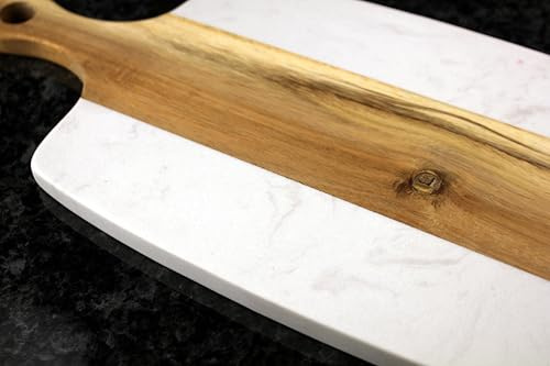Personalised Marble & Acacia Wood Cheese Board with Laser Engraving – Stylish Charcuterie and Serving Platter, Gift for Weddings, Housewarmings, Anniversaries, Christmas – 35cm x 18.3cm (White)