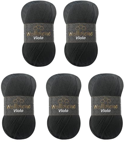 Wollbiene Viola Strickwolle 5x100g Strickwolle 500 Gramm Wolle zum Stricken und Häkeln Babywolle (schwarz 02)