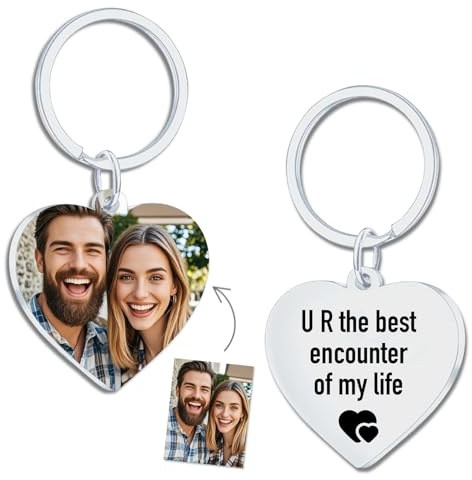 Seguire Schlüsselanhänger Personalisiert mit Foto & Gravur | Foto Geschenk | Edelstahl | Farbige Bilder | Geschenk für Männer & Frauen (Herz Silber)