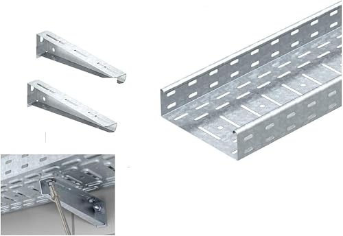 Kabelrinne mit Zubehör, 200 mm Breite, 60 mm Höhe, 1,83 m Länge, Bandverzinkt 900539-900516
