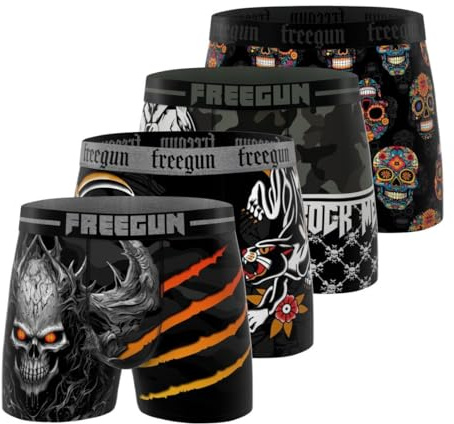 FREEGUN Boxershorts för män, dödskalle sommar, mjuka och andningsbara (set med 4) S, Svart/grå/orange/vit, S