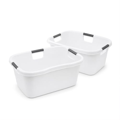 HRB 2er Set Wäschekorb Plastik weiß, 30L Wäsche Box Volumen, Wäschewanne mit 53 x 40 x 23 cm Außenmaß, Wäsche Sortierer groß, Aufbewahrungskorb