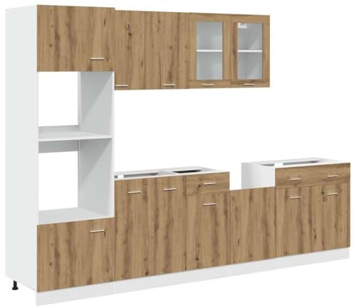 HETFTJN Mobili Cucina Mobile Cucina Dispensa Mobile per Cucina Credenza Cucina - Set di Mobili da Cucina 7 pz Rovere Artigianale Truciolato per Ufficio Soggiorno Esterno Camera Da Letto