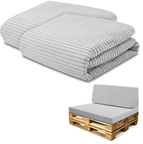 Amazinggirl Bezug für Schaumstoffplatte Palettenkissen Keilkissen Bodenmatratze Bezug Set: 40x120 cm + 80x120 cm - Ideal für Palettenmöbel & Bett Zertifikat Oeko-Tex Hellgrau Lincoln