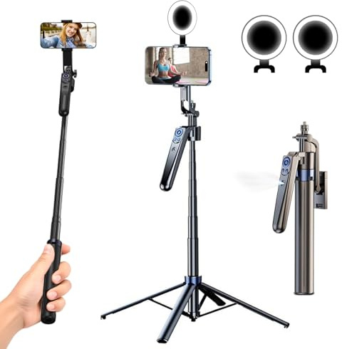 Perche à selfie automatique pour iPhone avec lumière, rotation à 360° qui suit votre mouvement, trépied pour appareil photo de téléphone avec télécommande pour créateur de contenu, Vlog