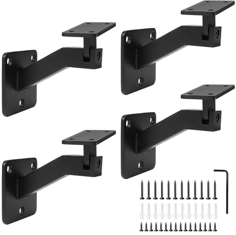 SUPAWAY 4 Stück Handlaufhalter Verstellbar Handlaufhalterung Quadratische, Robuste Treppengeländerhalterung mit Montagezubehör Halter für Handlauf zur Wandmontage für Innen und Außenhandläufe, Schwarz