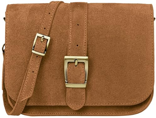 Caspar Vintage Leder Umhängetasche Trachtentasche Mittelgroße Dirndl Damen Handtasche aus Veloursleder - PREMIUM LINE - Modell No.824 - Made in Italy