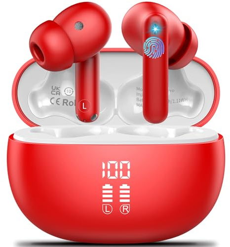VEKJ AI Language Translation Earbuds Real Time, Supports 164 Languages with AI App, 3-in-1 Bluetooth 5.4 Translator Earbuds with 7 Trans Modes, 42H Translation Device fit Business/Travel, Red