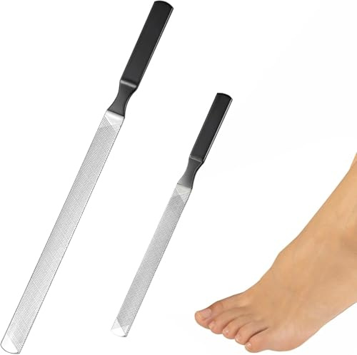2 Pcs Stainless Steel Nail File Set – 2 Sizes Double-Sided Toe Nail Files for Thick Toenails, Manicure Pedicure Tool for Men, Women and Seniors