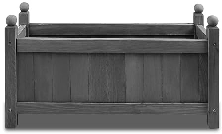 BONAFIDE Rectangular Large Wooden Planter for Garden – Raised Bed Flower & Plant Pot for Patio, Decking & Outdoor Use – Natural Wooden Planter Box – 60x20x34cm (GREY)