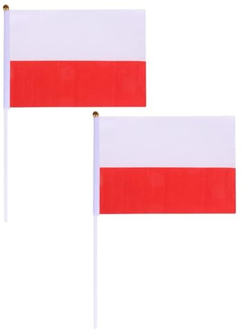 GARIOUANS 50 Pièces Drapeaux à Main Pologne sur Bâton Polyester pour Décoration Fête Extérieure et Intérieure